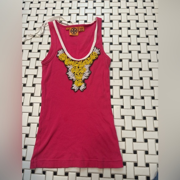 Tory Burch Pink Embellished Sleeveless Tank Top - Picture 1 of 6